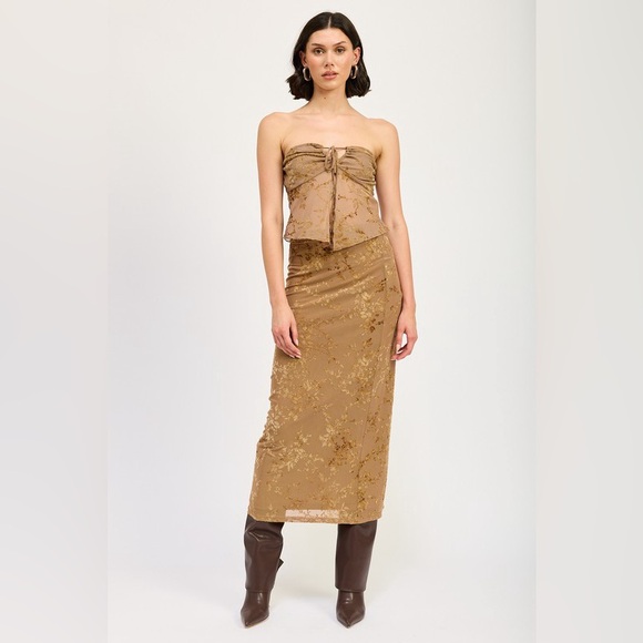 163B. Floral Mesh Fitted Maxi Skirt - Mocha - Picture 5 of 5